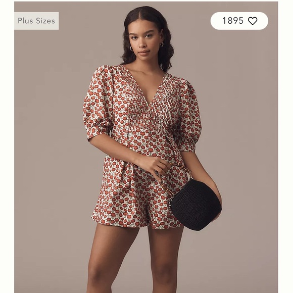 Maeve Floral Puff Sleeve Romper - Red and White - Picture 3 of 12